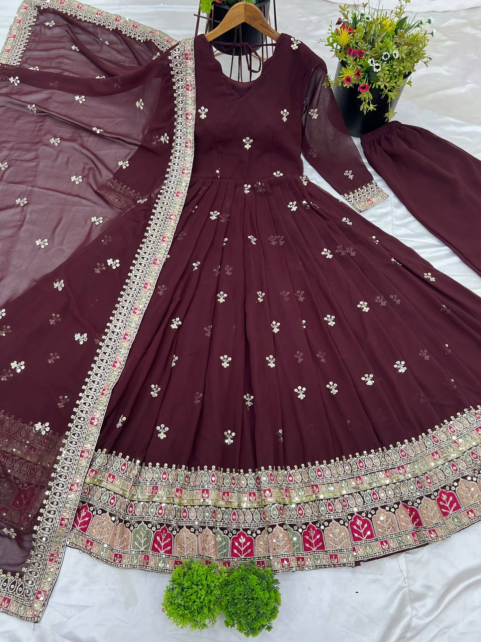 Captivating Georgette Maroon Color Gown