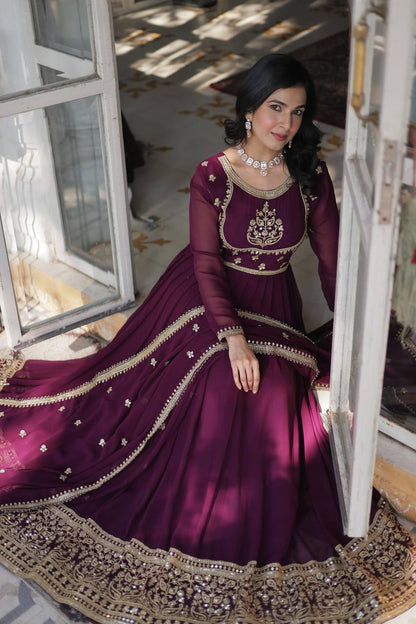 Outstanding Rich Sequins work Wine Color Gown