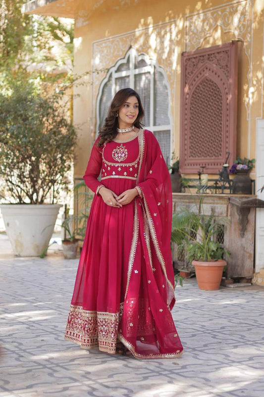 Outstanding Rich Sequins work Pink Color Gown