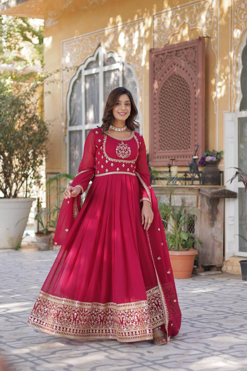 Outstanding Rich Sequins work Pink Color Gown