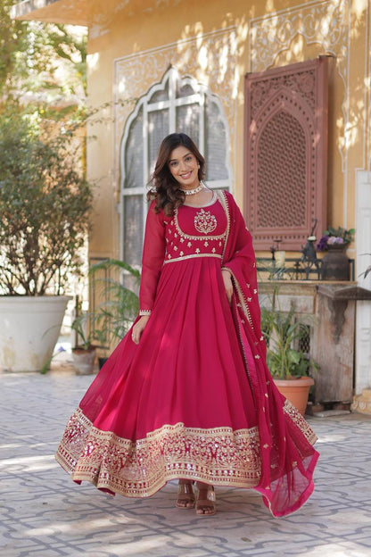 Outstanding Rich Sequins work Pink Color Gown