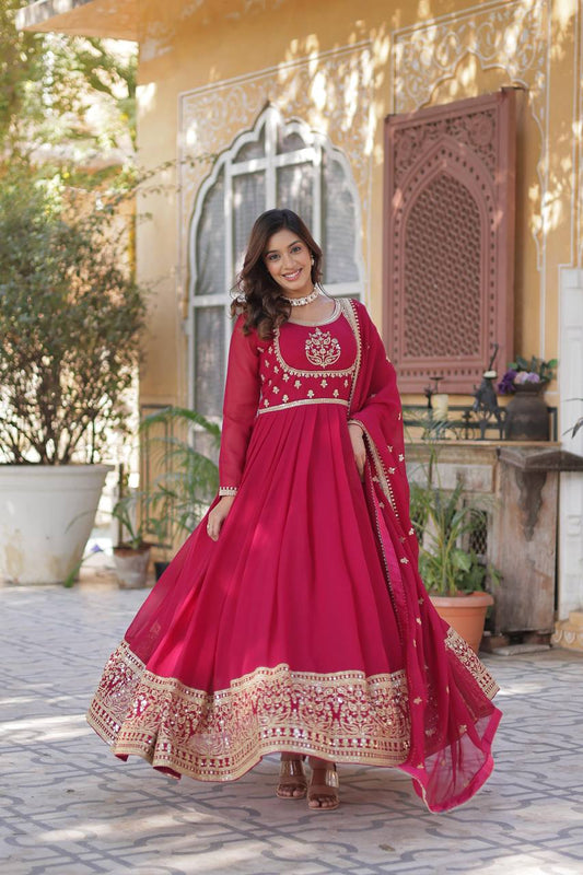 Outstanding Rich Sequins work Pink Color Gown