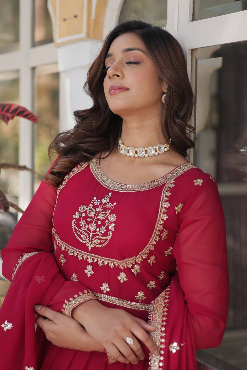 Outstanding Rich Sequins work Pink Color Gown