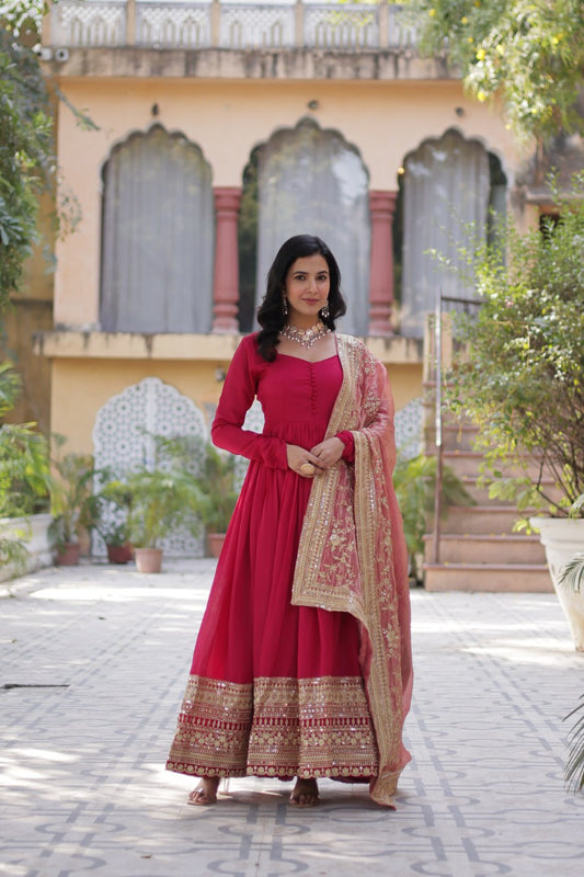 Imposing Vichitra Pink Color Gown