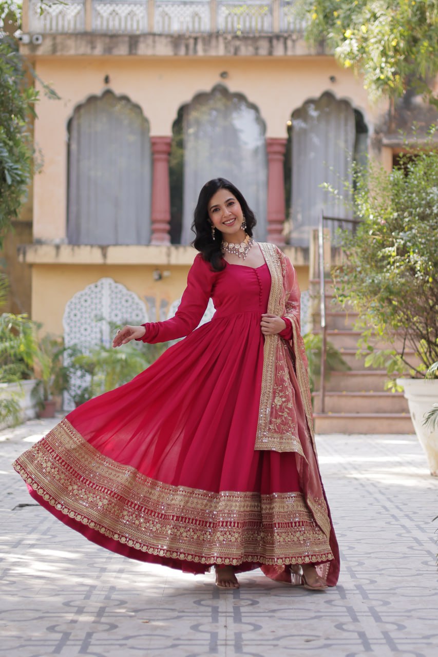 Imposing Vichitra Pink Color Gown