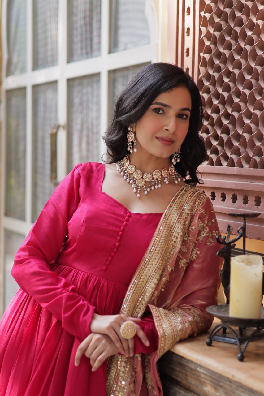 Imposing Vichitra Pink Color Gown