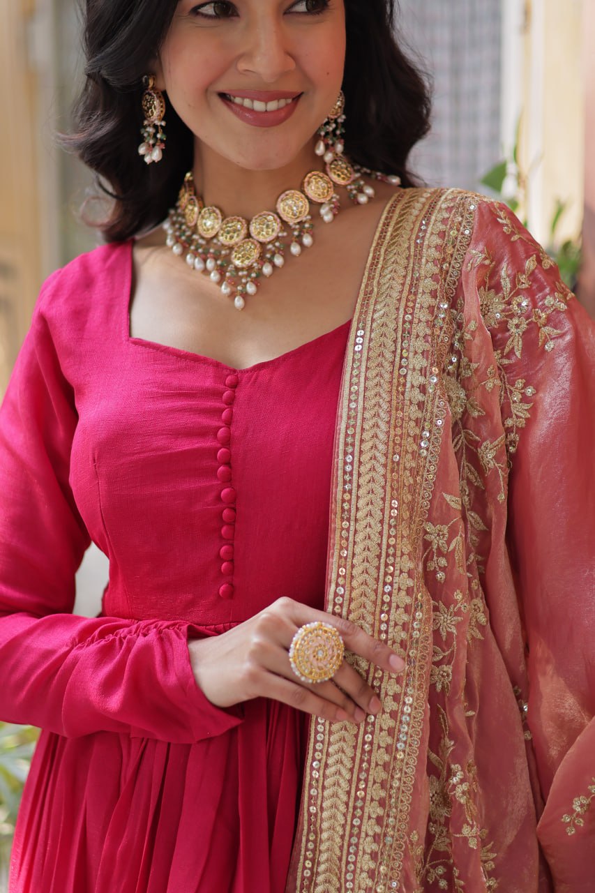 Imposing Vichitra Pink Color Gown