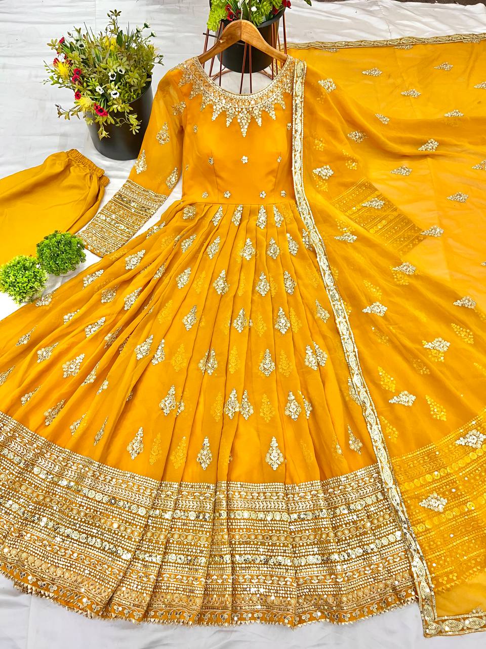 Blissful Sequence Work Yellow Color Gown