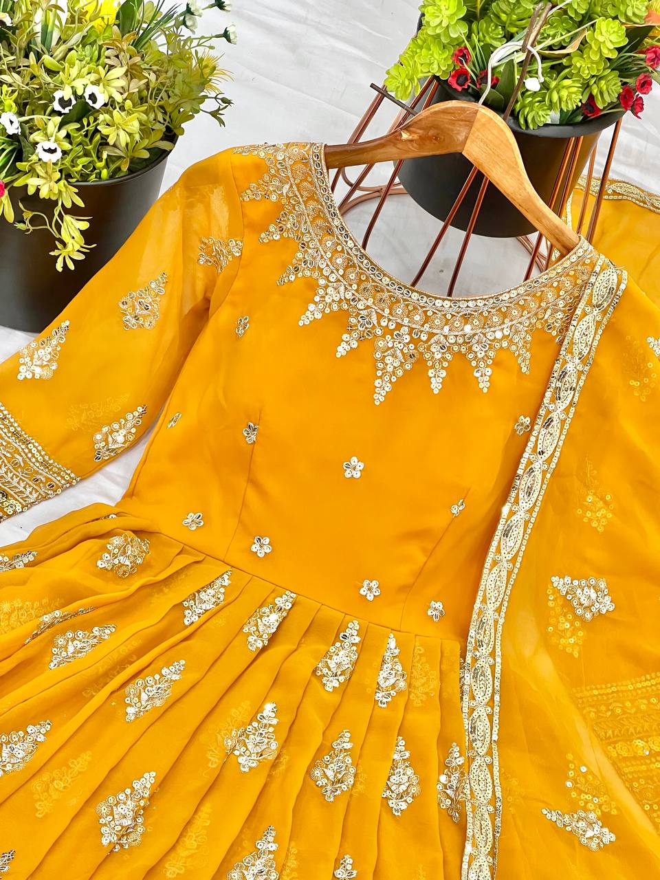Blissful Sequence Work Yellow Color Gown
