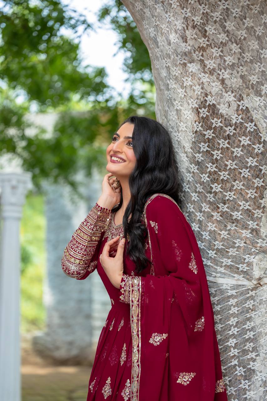 Blissful Sequence Work Red Color Gown