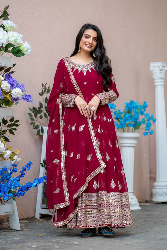 Blissful Sequence Work Red Color Gown