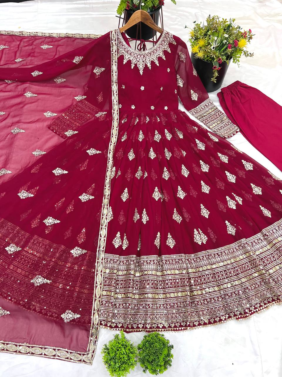 Blissful Sequence Work Red Color Gown