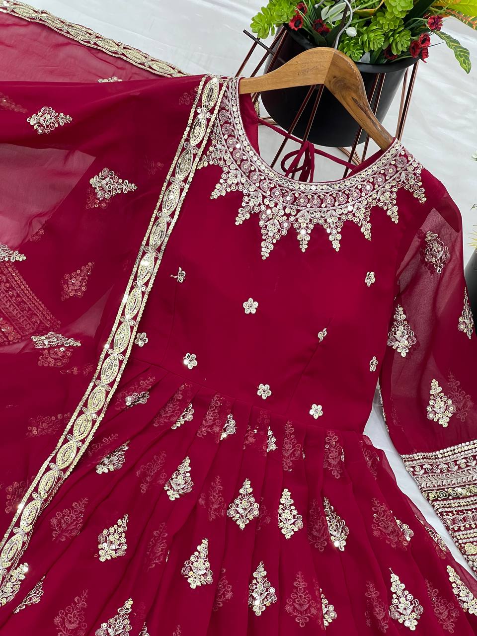 Blissful Sequence Work Red Color Gown