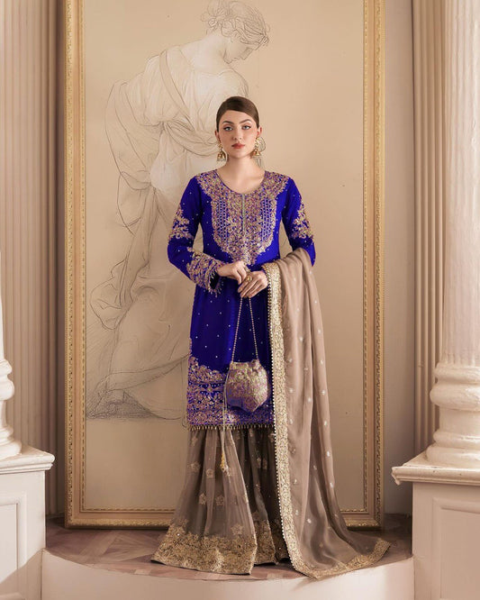 Blissful Georgette Sequins Work Purple Color Sharara Suit