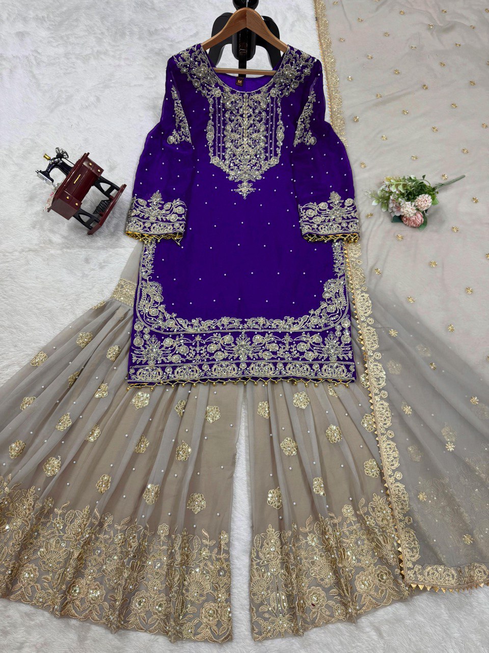 Blissful Georgette Sequins Work Purple Color Sharara Suit