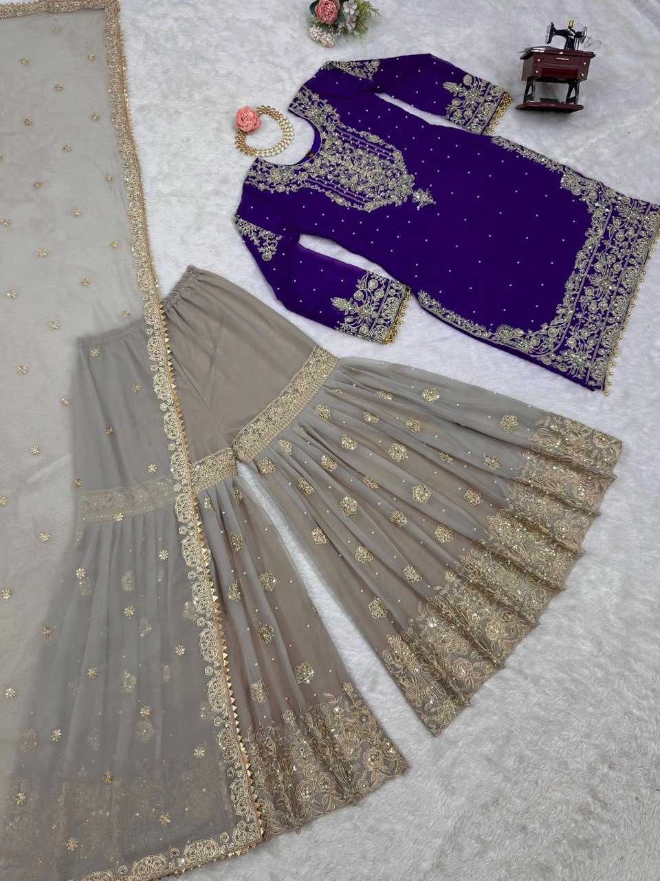 Blissful Georgette Sequins Work Purple Color Sharara Suit