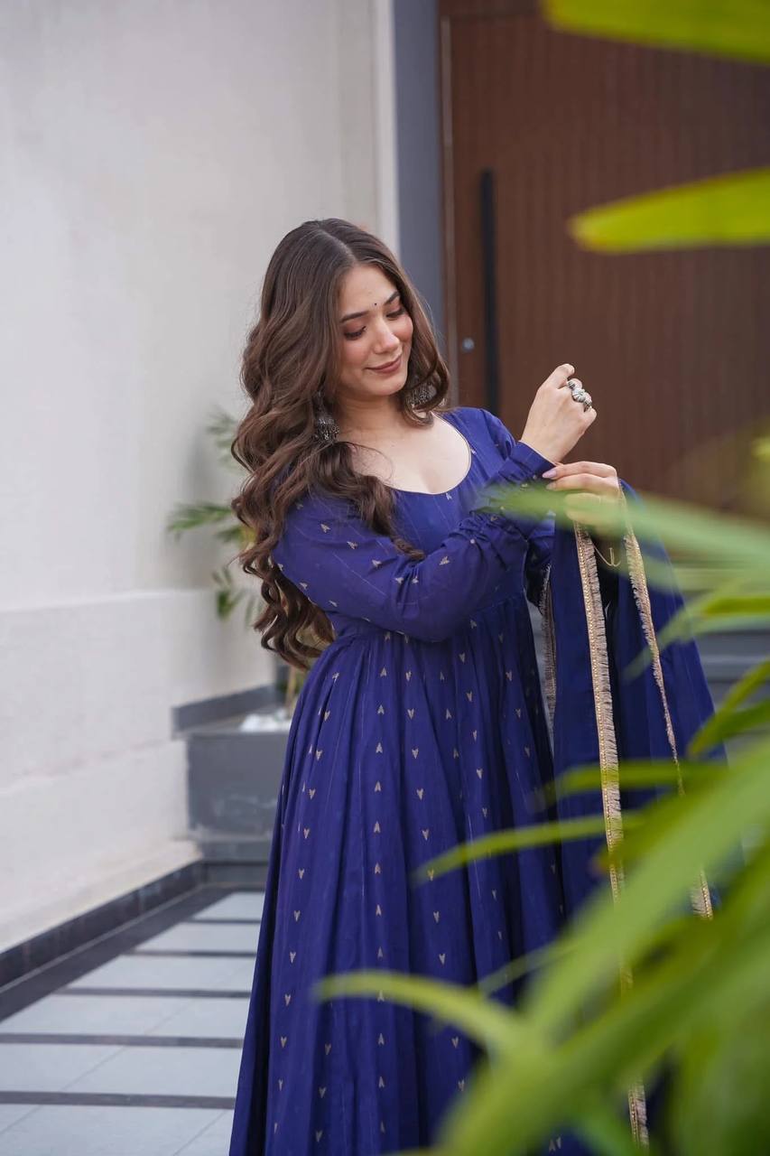 Awesome Chex Digital Printed Navy Blue Color Gown