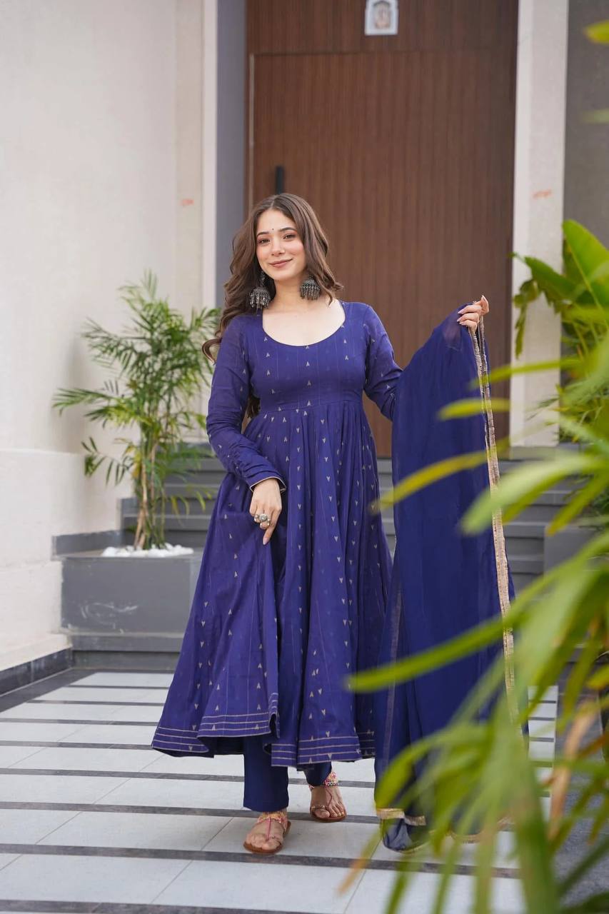 Awesome Chex Digital Printed Navy Blue Color Gown