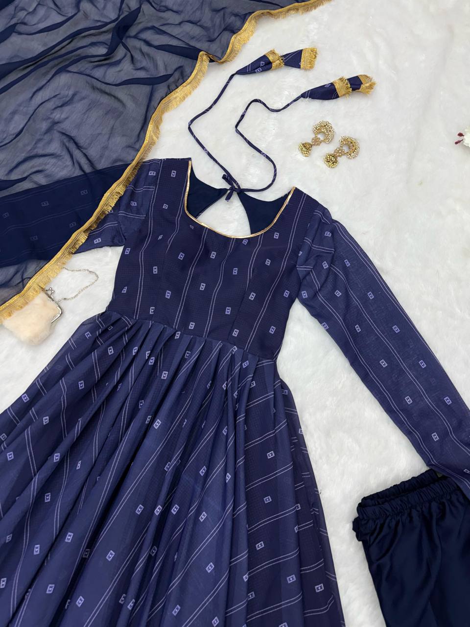Awesome Chex Digital Printed Navy Blue Color Gown