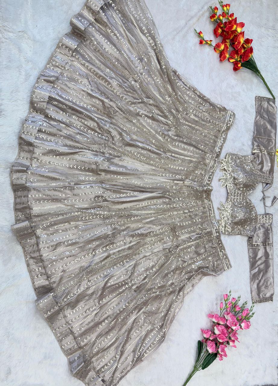 Glimmering Jari Work Silver Color Butterfly Net lehenga choli