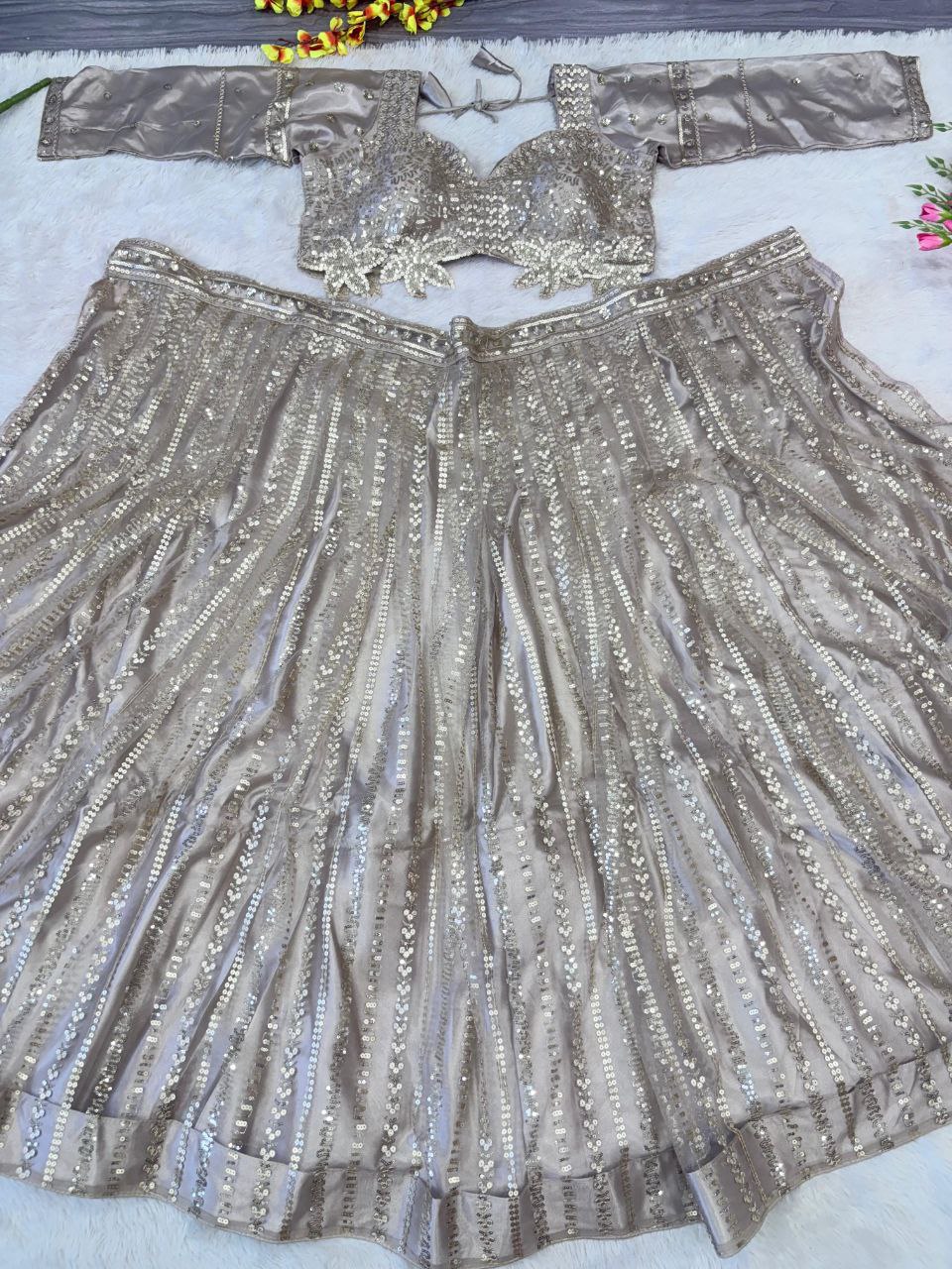 Glimmering Jari Work Silver Color Butterfly Net lehenga choli