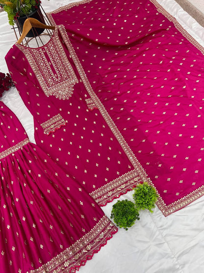 Shining Fully Stitched Pink Color Sharara Suit