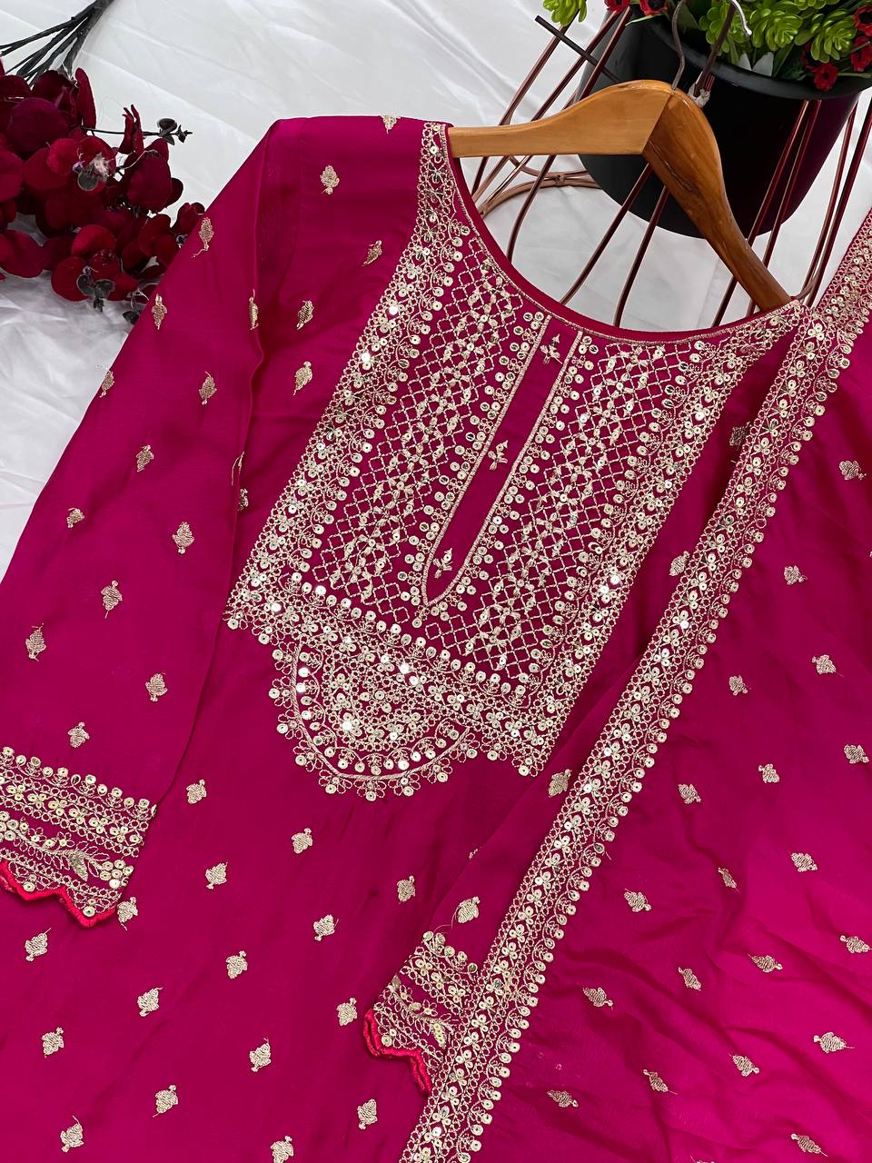 Heavy Embroidery Work Pink Color Sharara Suit