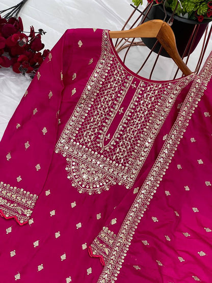 Heavy Embroidery Work Pink Color Sharara Suit