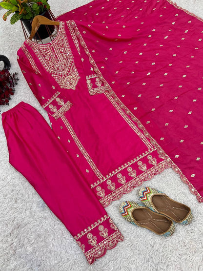 Fabulous Real Mirror Khatli Work Pink Color Salwar Suit