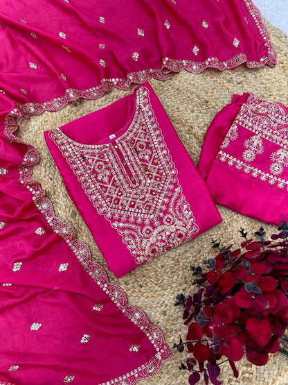 Fabulous Real Mirror Khatli Work Pink Color Salwar Suit
