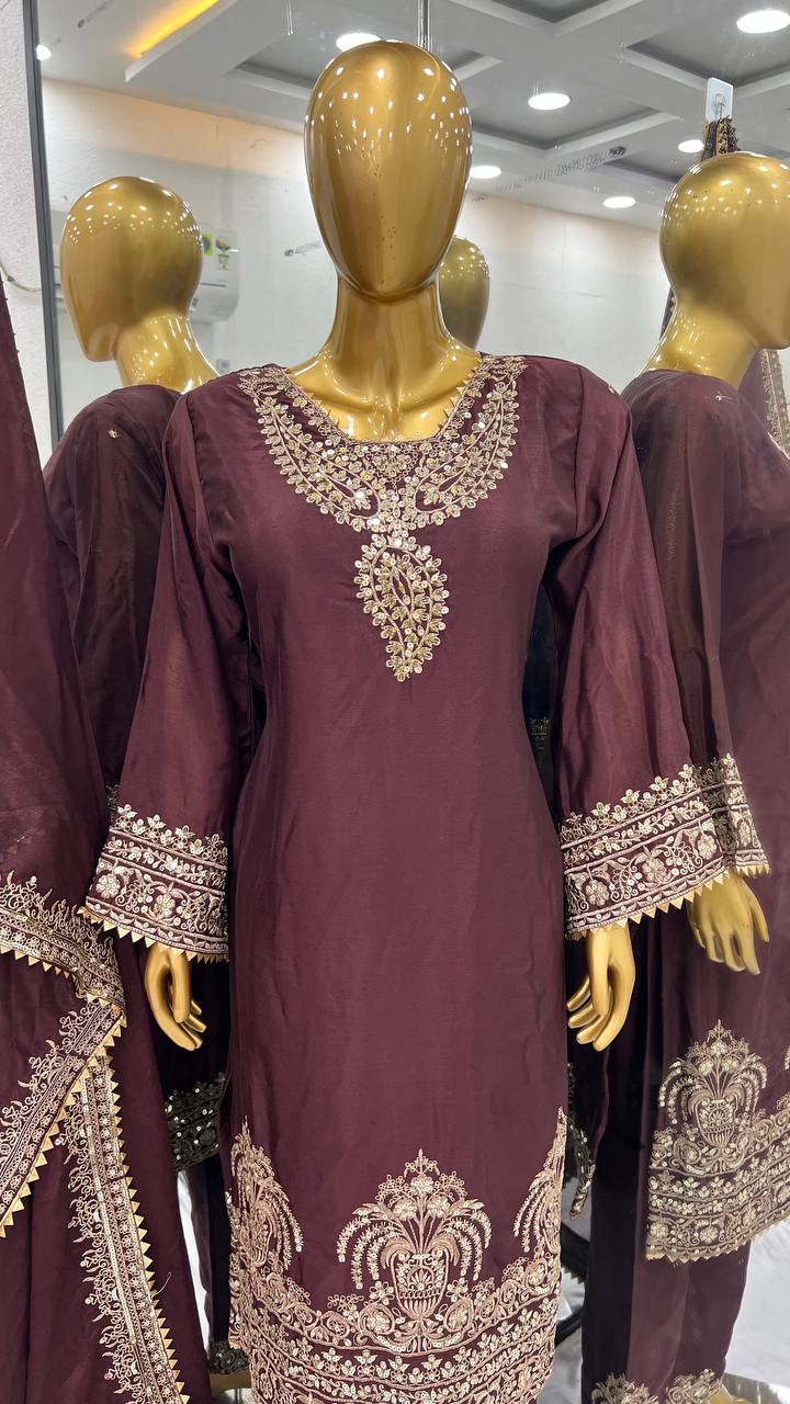 Bollywood Style Heavy Work Brown Color Salwar Suit