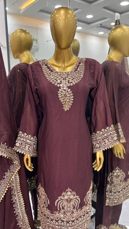 Bollywood Style Heavy Work Brown Color Salwar Suit
