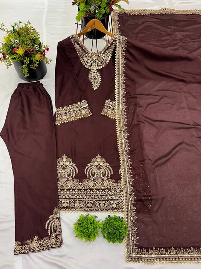 Bollywood Style Heavy Work Brown Color Salwar Suit