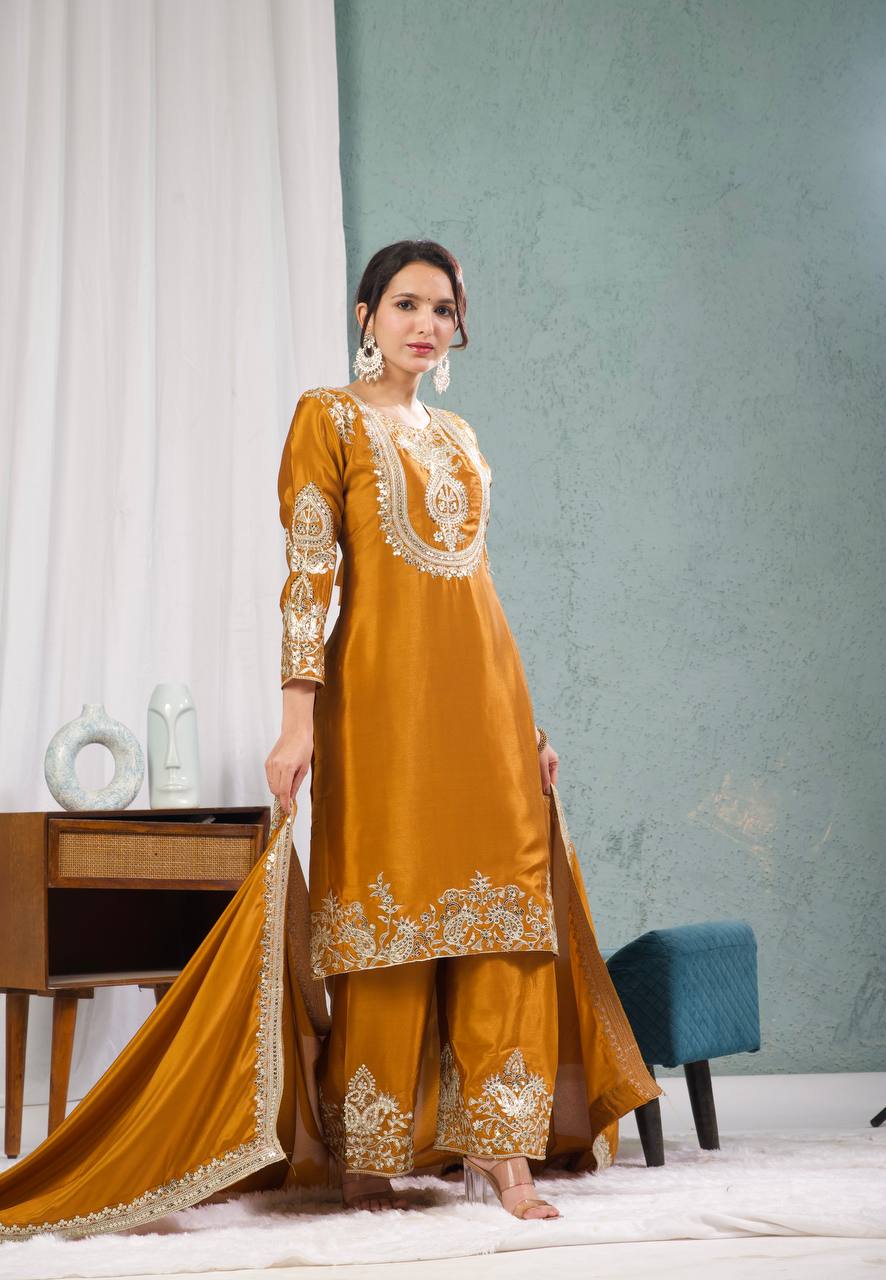 Luxuriant Chinnon Sequence Work Mustard Color Salwar Suit