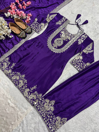Luxuriant Chinnon Sequence Work Purple Color Salwar Suit