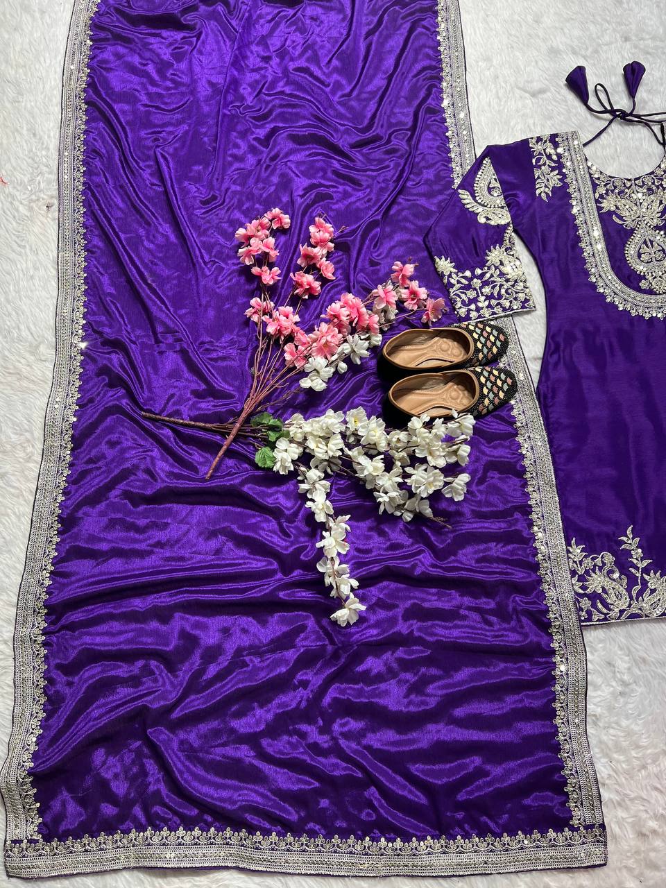 Luxuriant Chinnon Sequence Work Purple Color Salwar Suit