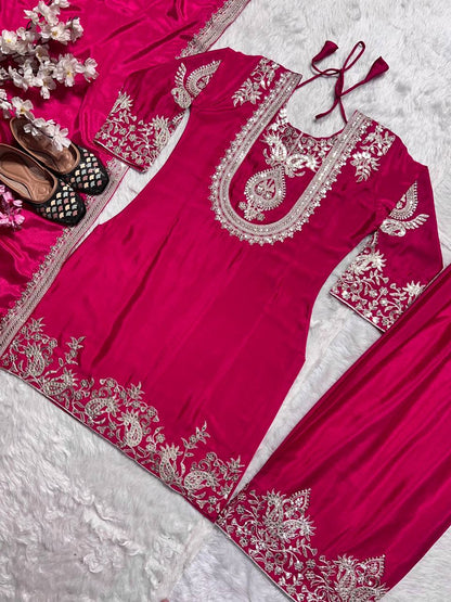 Luxuriant Chinnon Sequence Work Pink Color Salwar Suit