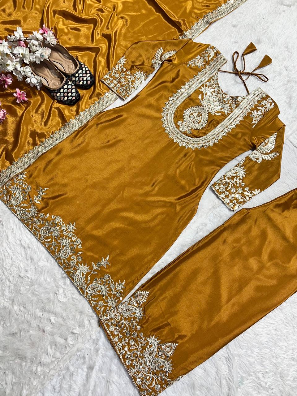 Luxuriant Chinnon Sequence Work Mustard Color Salwar Suit