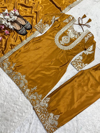Luxuriant Chinnon Sequence Work Mustard Color Salwar Suit
