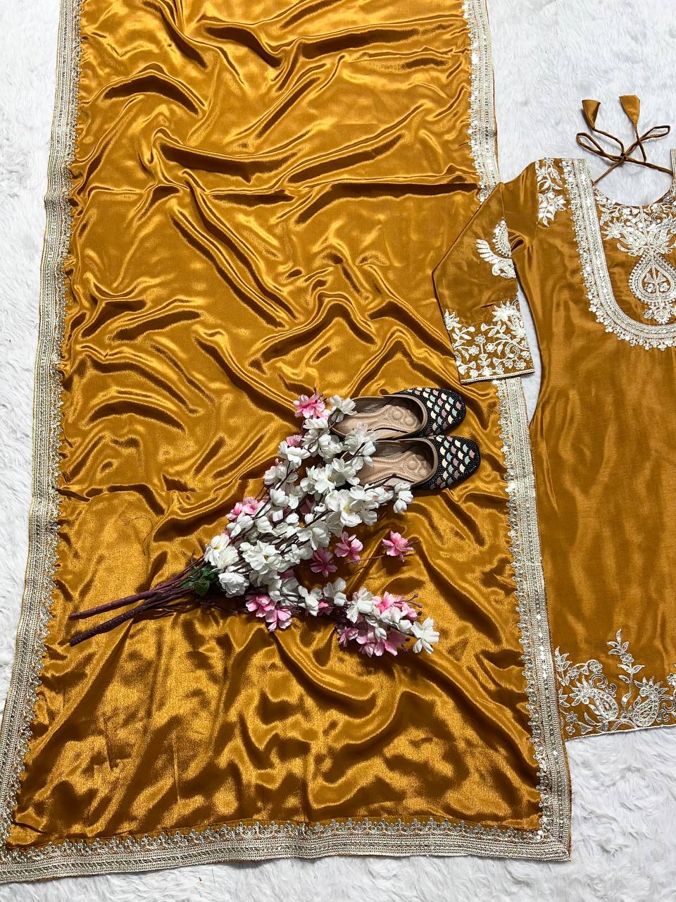 Luxuriant Chinnon Sequence Work Mustard Color Salwar Suit