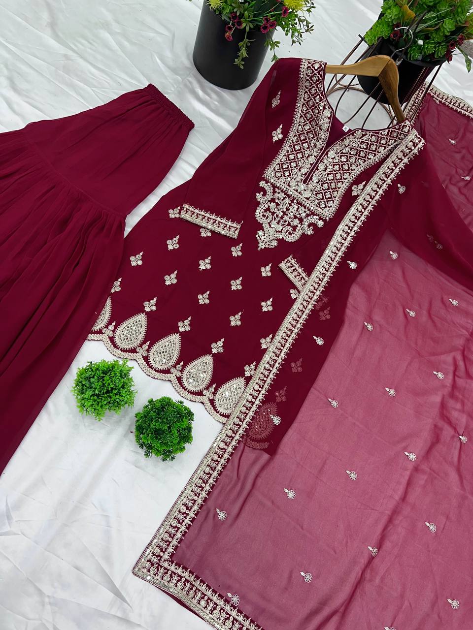 Embroidery Work Maroon Color Sharara Suit