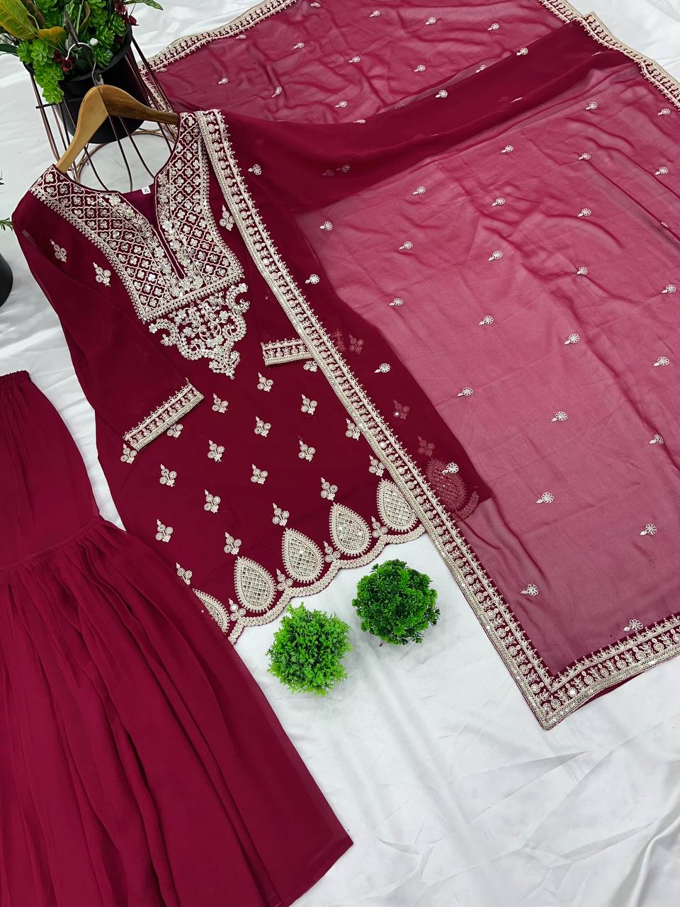 Embroidery Work Maroon Color Sharara Suit
