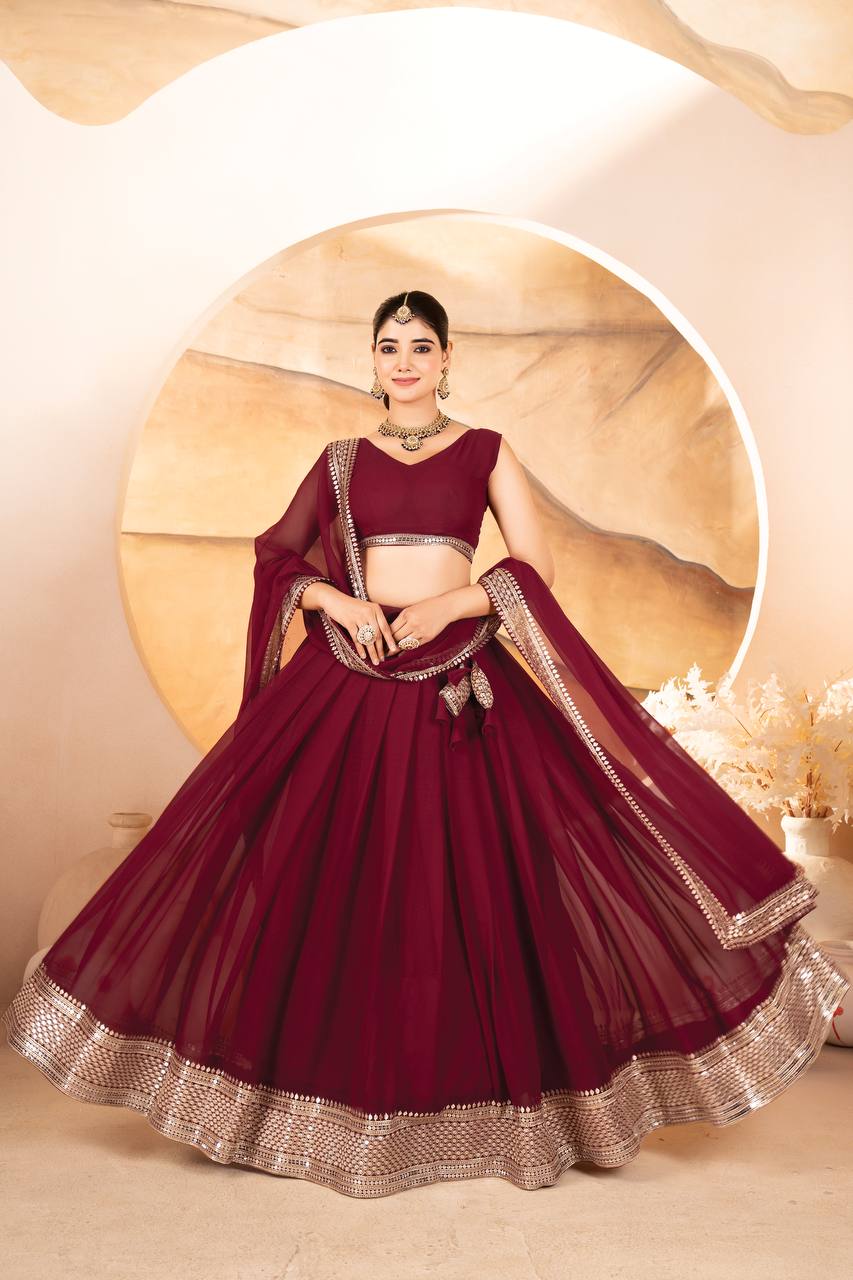 Function Wear Embroidery Work Maroon Color Lehenga Choli
