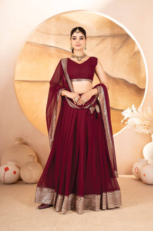Function Wear Embroidery Work Maroon Color Lehenga Choli