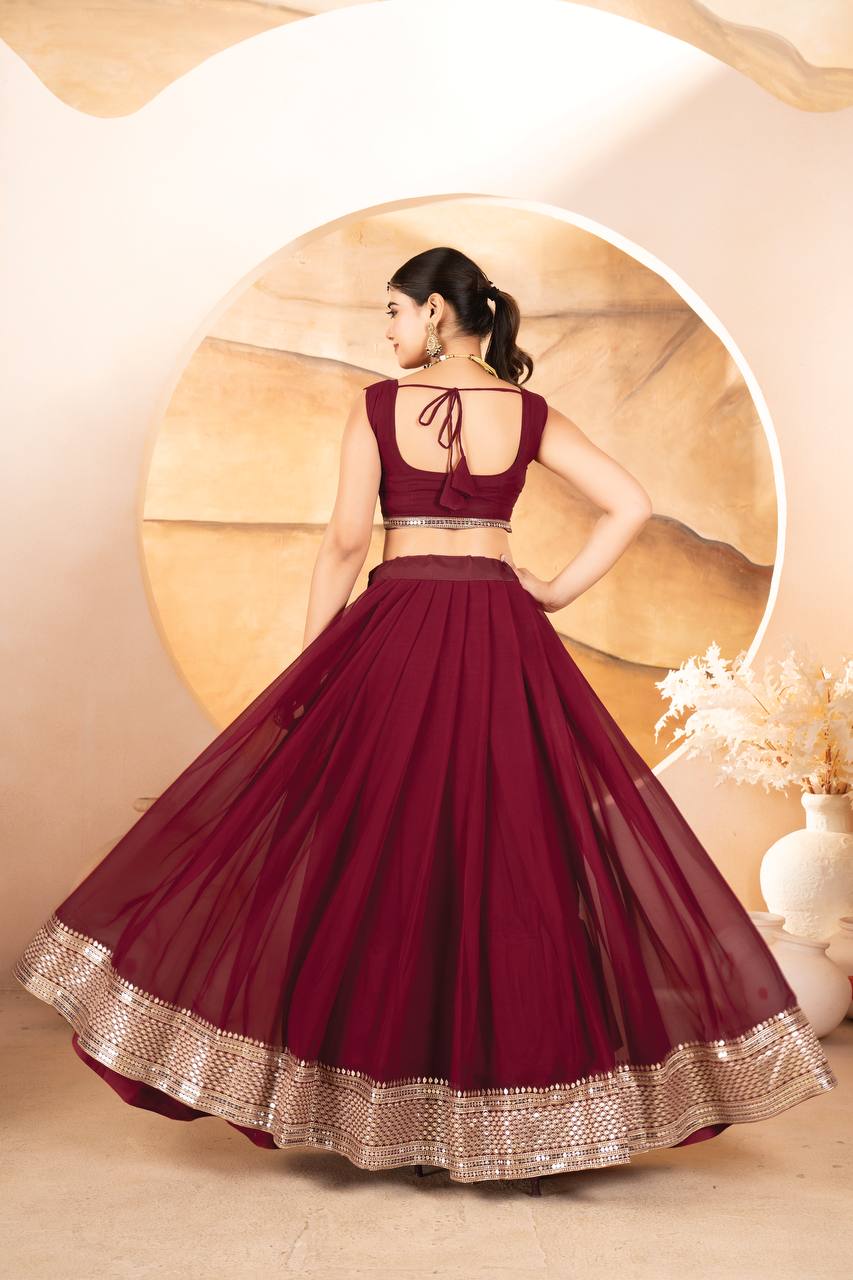 Function Wear Embroidery Work Maroon Color Lehenga Choli