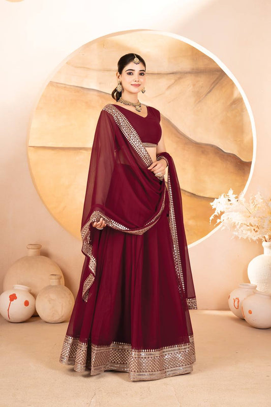 Function Wear Embroidery Work Maroon Color Lehenga Choli