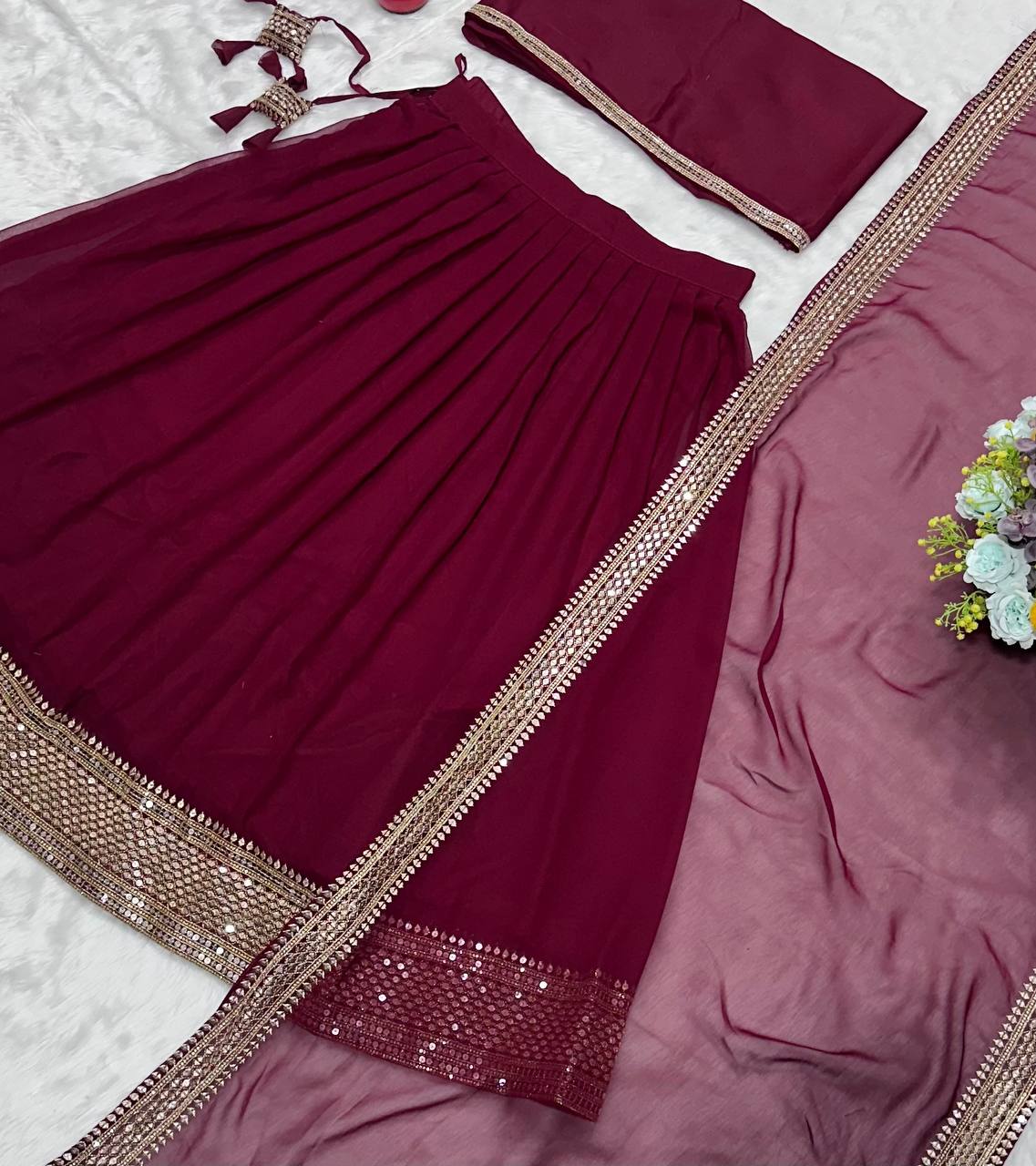 Function Wear Embroidery Work Maroon Color Lehenga Choli