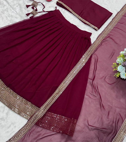 Function Wear Embroidery Work Maroon Color Lehenga Choli