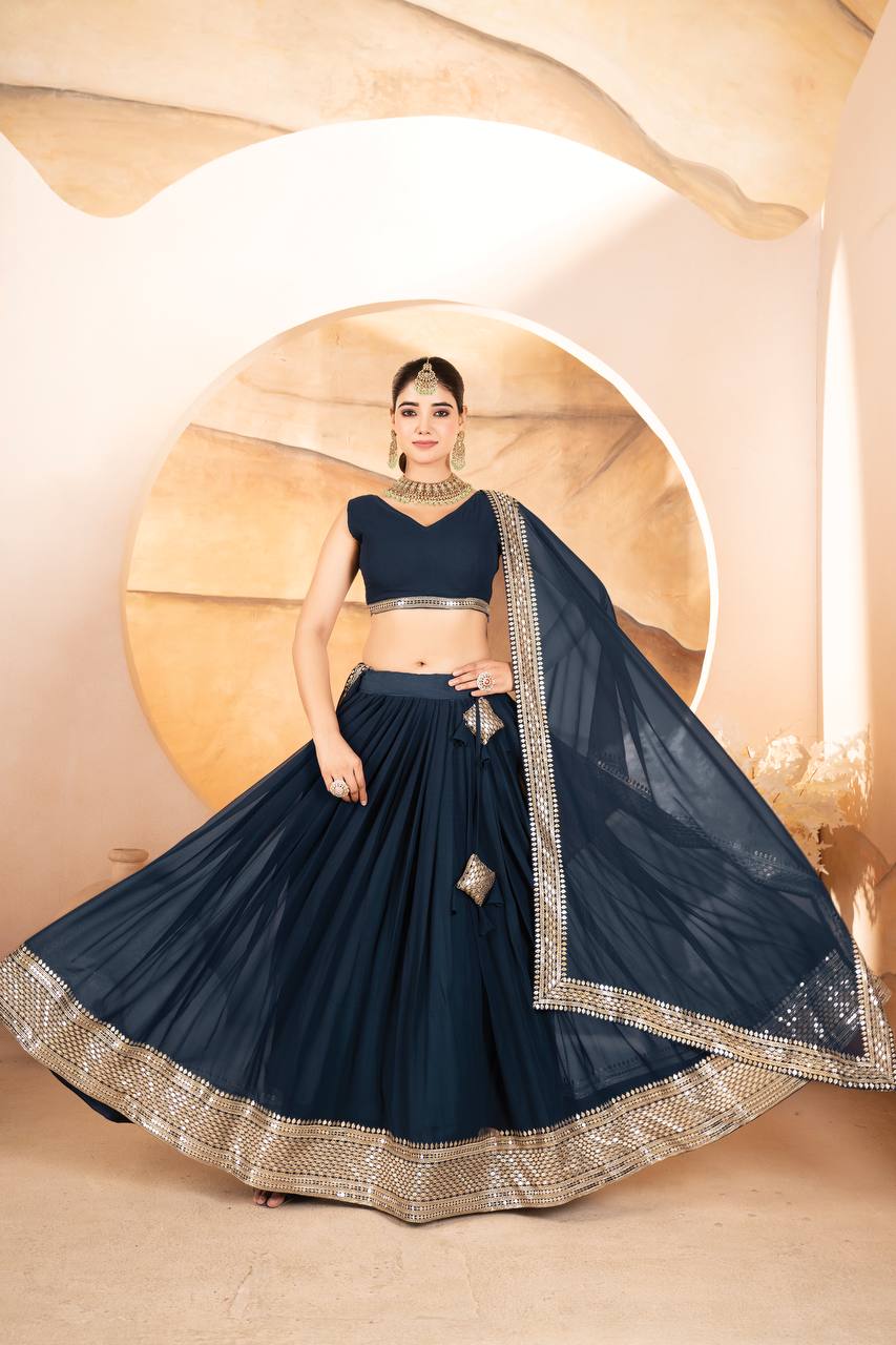 Function Wear Embroidery Work Navy Blue Color Lehenga Choli