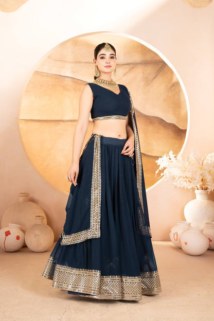 Function Wear Embroidery Work Navy Blue Color Lehenga Choli